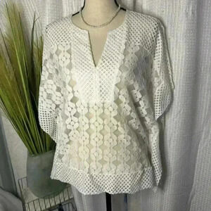 ADIVA Womens S Lace Short Kimono Style Top Crochet Knit Mesh Semi Sheer Blouse